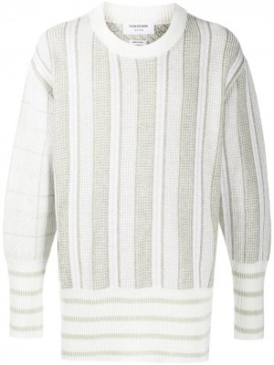 Жаккардовый пуловер оверсайз Funmix с круглым вырезом Thom Browne. Цвет: белый