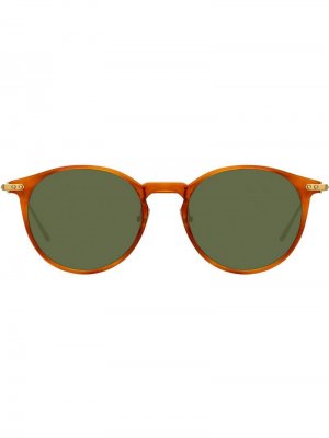 Солнцезащитные очки в круглой оправе Linda Farrow. Цвет: коричневый