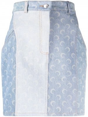 Джинсовая юбка в технике пэчворк Marine Serre. Цвет: синий