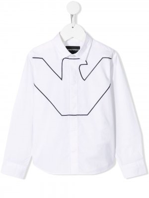 Рубашка с длинными рукавами и вышивкой Emporio Armani Kids. Цвет: белый