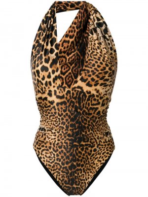 Слитный купальник с леопардовым принтом Saint Laurent. Цвет: черный