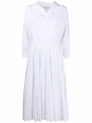 Платье-рубашка миди с плиссированной юбкой Antonelli. Цвет: белый