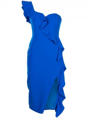 Платье миди на одно плечо Aidan Mattox. Цвет: синий