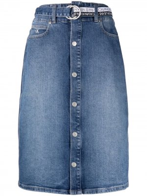 Джинсовая юбка миди Calvin Klein Jeans. Цвет: синий