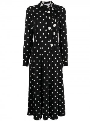 Платье в горох с длинными рукавами Valentino. Цвет: черный