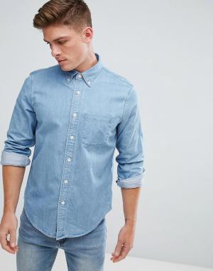 Выбеленная джинсовая рубашка узкого кроя с карманом Abercrombie & Fitch. Цвет: синий