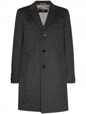 Однобортное пальто BOSS. Цвет: серый