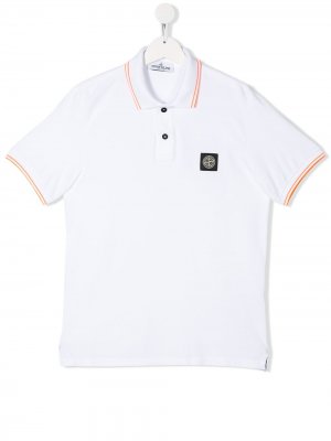 Рубашка-поло с короткими рукавами и логотипом Stone Island Junior. Цвет: белый