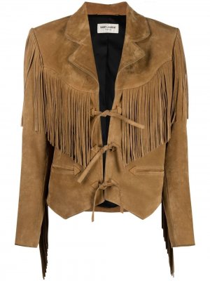 Куртка с бахромой Saint Laurent. Цвет: коричневый