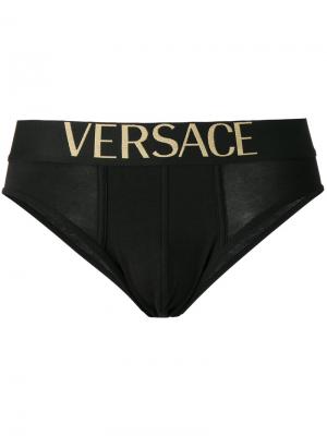 Трусы с логотипом Versace. Цвет: черный