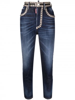 Укороченные джинсы с заклепками Dsquared2. Цвет: синий