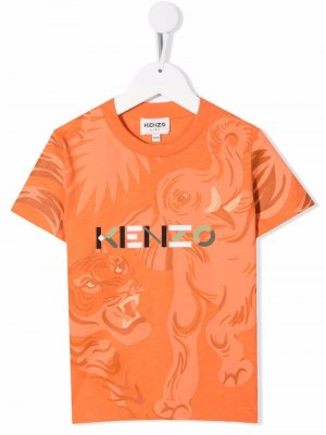 Футболка с графичным принтом Kenzo Kids. Цвет: оранжевый