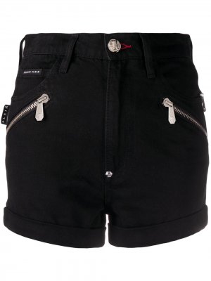 Джинсовые шорты с молниями Philipp Plein. Цвет: черный