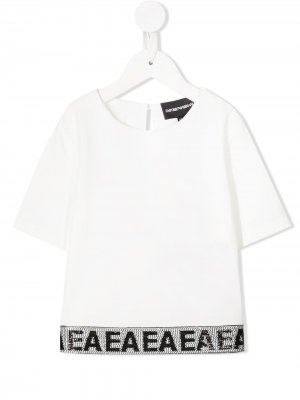 Блузка с логотипом Emporio Armani Kids. Цвет: белый