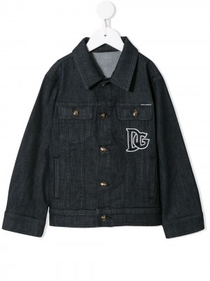 Джинсовая куртка с вышитым логотипом Dolce & Gabbana Kids. Цвет: черный