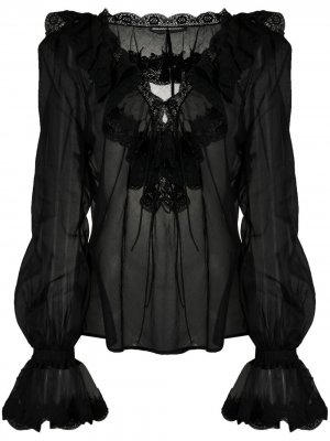 Блузка с кружевными оборками Ermanno Scervino. Цвет: черный