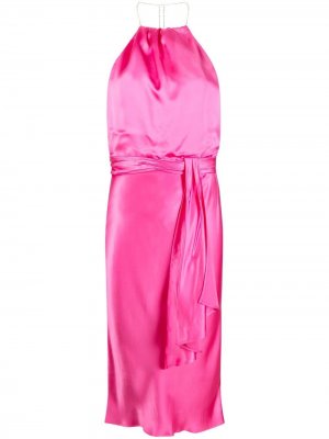 Атласное длинное платье миди с вырезом халтер LIU JO. Цвет: розовый