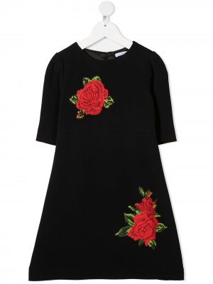 Платье с вышивкой Dolce & Gabbana Kids. Цвет: черный