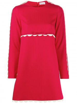 Платье с длинными рукавами и фестонами RED Valentino. Цвет: красный