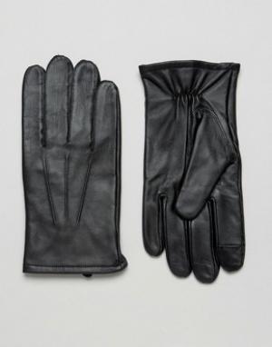 Черные кожаные перчатки для сенсорных гаджетов ASOS. Цвет: черный