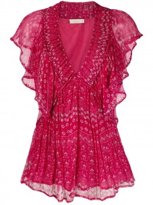 Ярусное платье с V-образным вырезом Mes Demoiselles. Цвет: розовый