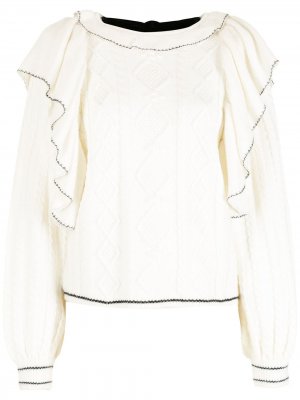 Трикотажная блузка с оборками Nk. Цвет: белый