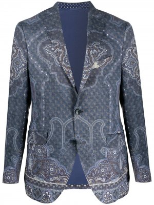 Однобортный пиджак с принтом пейсли Etro. Цвет: синий