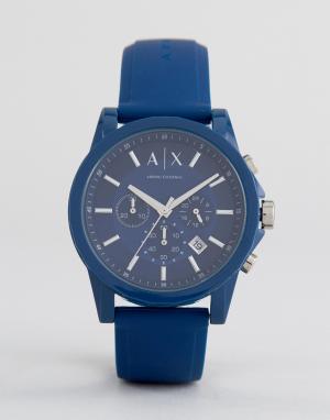 Часы с хронографом и синим силиконовым ремешком  AX1327 Armani Exchange. Цвет: синий