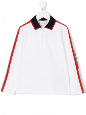 Рубашка-поло с полосками логотипом Gucci Kids. Цвет: белый