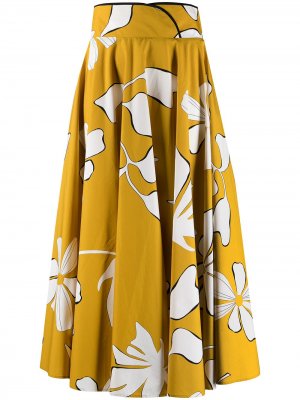 Юбка миди А-силуэта с цветочным принтом Gentry Portofino. Цвет: желтый