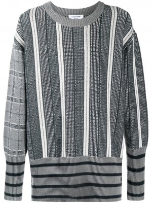 Жаккардовый пуловер оверсайз Funmix с круглым вырезом Thom Browne. Цвет: серый