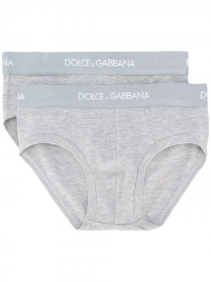 Комплект из двух трусов-брифов с логотипом Dolce & Gabbana Kids. Цвет: серый