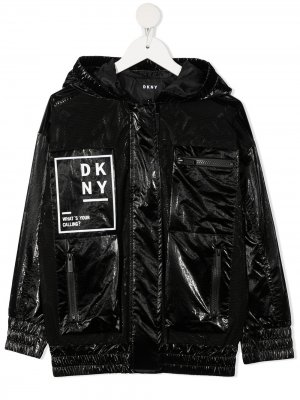 Глянцевая куртка с капюшоном Dkny Kids. Цвет: черный