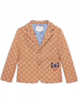 Парусиновый пиджак с узром GG Gucci Kids. Цвет: нейтральные цвета