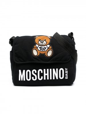 Пеленальная сумка с логотипом Teddy Moschino Kids. Цвет: черный