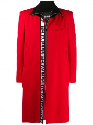 Пальто с воротником в рубчик и логотипом Just Cavalli. Цвет: красный