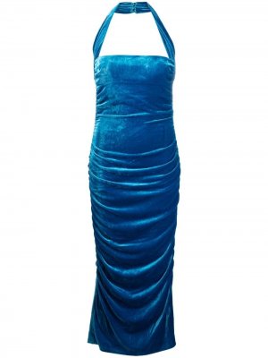 Бархатное платье с вырезом халтер Alessandra Rich. Цвет: синий