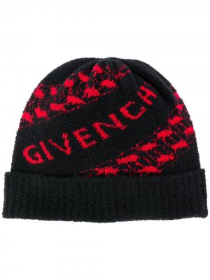 Шапка бини вязки интарсия с логотипом Givenchy. Цвет: черный