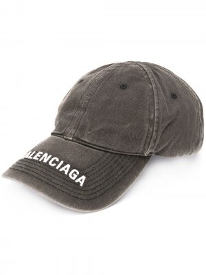 Джинсовая кепка с вышитым логотипом Balenciaga. Цвет: черный