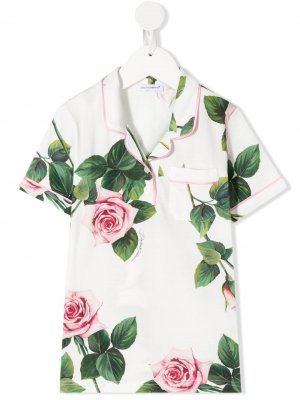 Блузка в пижамном стиле с цветочным принтом Dolce & Gabbana Kids. Цвет: белый