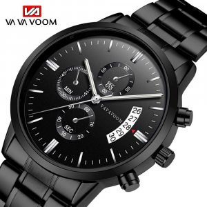 Модные черные кварцевые мужские часы Tide Марка из нержавеющей стали с ремешком большим циферблатом деловые Relojes Hombre VA VOOM