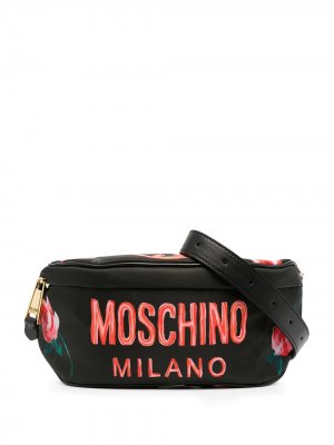 Поясная сумка с цветочным принтом Moschino. Цвет: черный