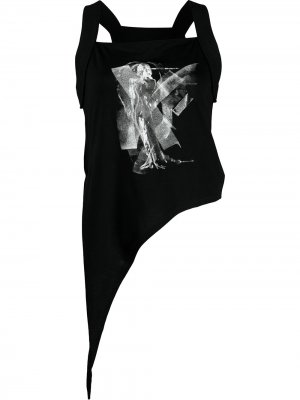 Топ асимметричного кроя с графичным принтом Yohji Yamamoto. Цвет: черный