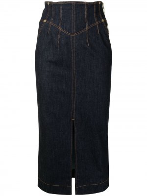 Джинсовая юбка с завышенной талией Versace Jeans Couture. Цвет: синий