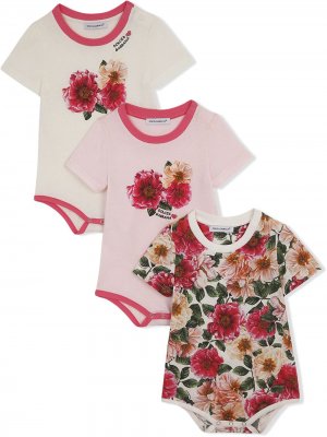Боди с короткими рукавами и цветочным принтом Dolce & Gabbana Kids. Цвет: розовый