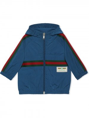 Куртка с нашивкой и отделкой Web Gucci Kids. Цвет: синий