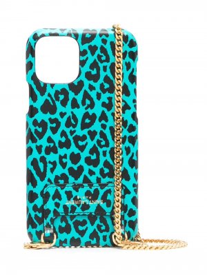 Чехол для iPhone 11 Pro с леопардовым принтом и цепочкой Saint Laurent. Цвет: синий