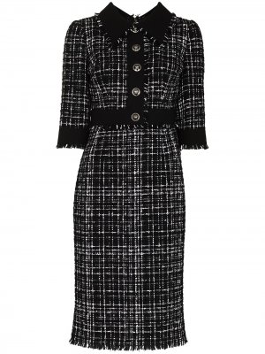 Твидовое платье миди с короткими рукавами Dolce & Gabbana. Цвет: черный