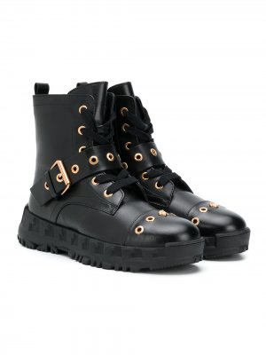 Декорированные ботинки в стиле милитари Young Versace. Цвет: черный
