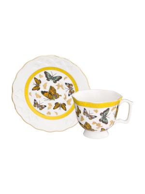 Кофейная пара Бабочки Elan Gallery. Цвет: белый, желтый, золотистый